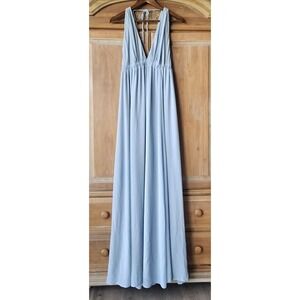 NEW SHOW ME YOUR MUMU DRESS S Ava Maxi Dress Light Blue Deep V Empire Waist Tall